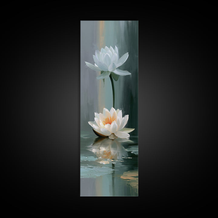 Lotus Flower Floating on Still Pond Canvas Print, Spa Art, Spa, Spa Decor, Oil Painting, Serenity, Teen Girl Room Decor, SPA-1x3-40