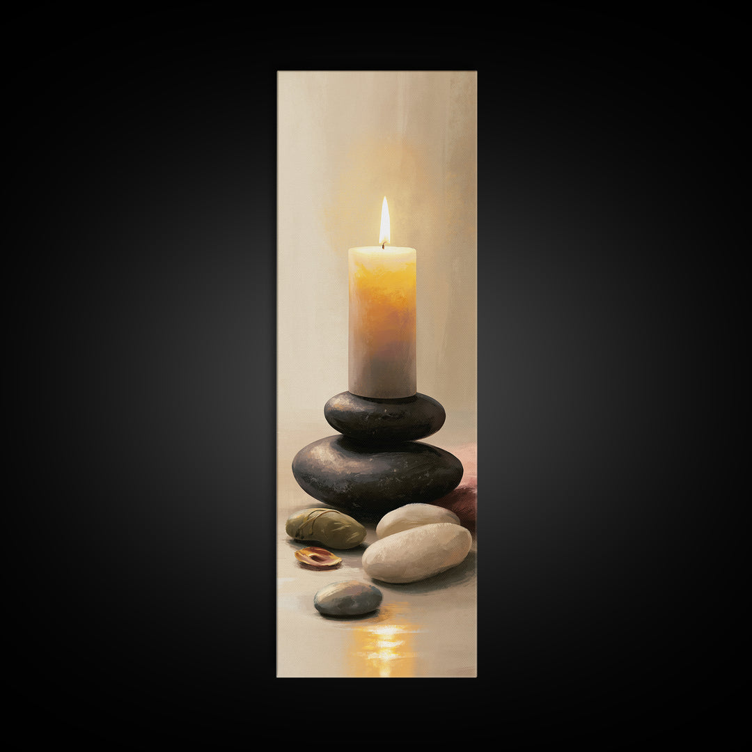 Warm Candle Flame Framed Canvas Print, Spa Art, Wall Art, Spa Decor, Oil Painting, Serenity, Dog Wall Art, Abstract Print, SPA-1x3-45