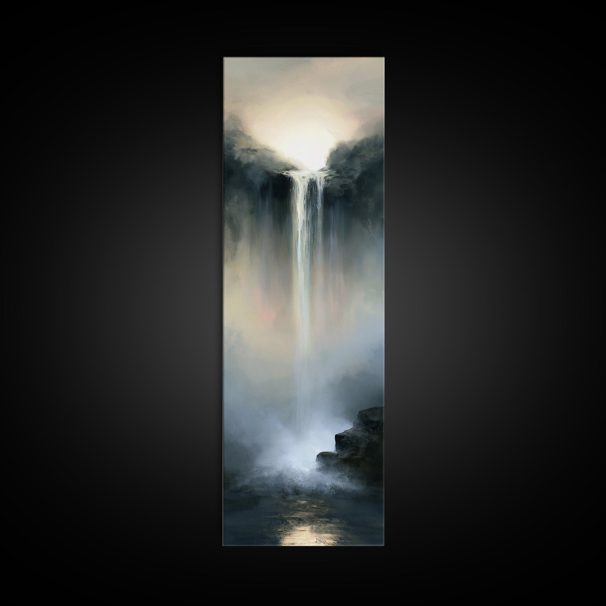 Serene Waterfall with Mist Framed Canvas Print, Spa Art, Hair Salon Wall Art, Spa Decor, Oil Painting, Serenity, SPA-1x3-54