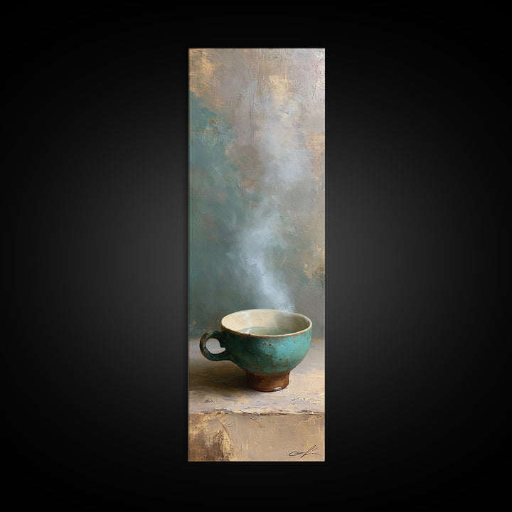 Tea Bowl and Steam Still Life Framed Canvas Print, Spa Art, Wildlife Wall Art, Spa Decor, Watercolor Art, Serenity, SPA-1x3-58