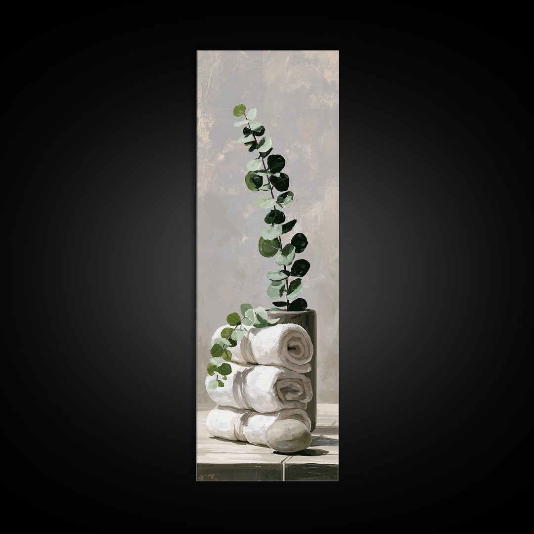 White Towels and Eucalyptus Without Room Context Canvas Print, Spa Art, Contemporary Art, Spa Decor, Abstract Art, Serenity, SPA-1x3-60