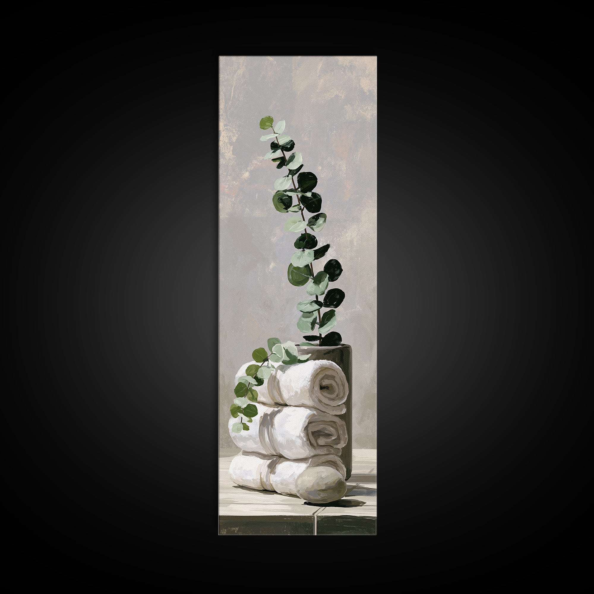 White Towels and Eucalyptus Without Room Context Canvas Print, Spa Art, Contemporary Art, Spa Decor, Abstract Art, Serenity, SPA-1x3-60
