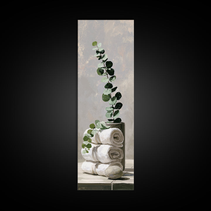 White Towels and Eucalyptus Without Room Context Canvas Print, Spa Art, Contemporary Art, Spa Decor, Abstract Art, Serenity, SPA-1x3-60