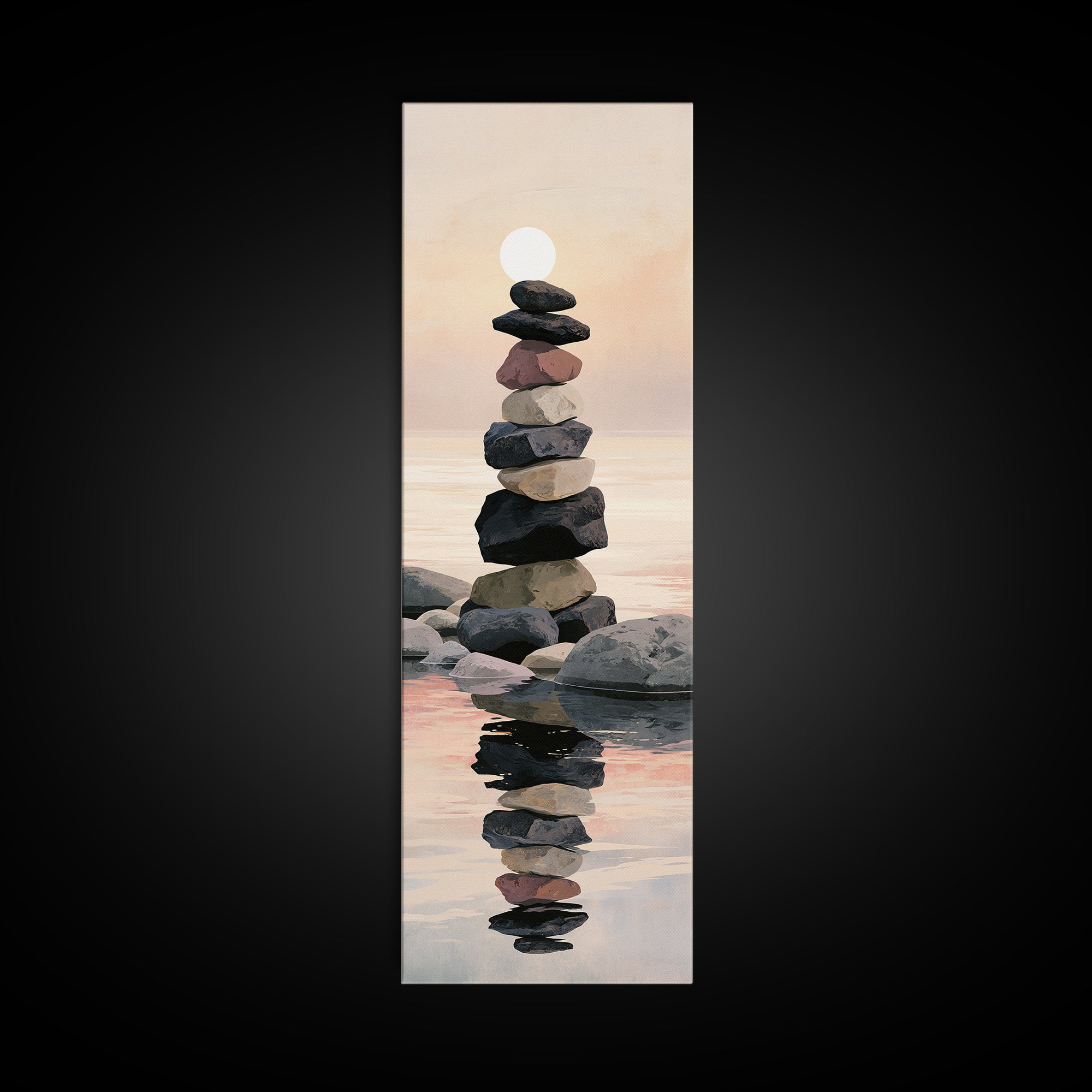 Stacked Stones Beside Calm Water Framed Canvas Print, Spa Art, Printable Wall Art, Spa Decor, Serenity, Feminine Wall Art, SPA-1x3-61