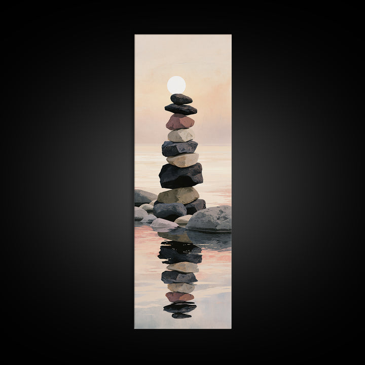 Stacked Stones Beside Calm Water Framed Canvas Print, Spa Art, Printable Wall Art, Spa Decor, Serenity, Feminine Wall Art, SPA-1x3-61