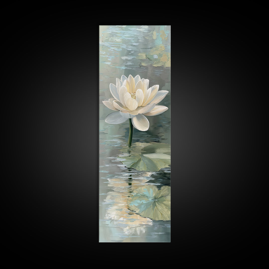 Lotus Flower Floating on Still Pond Framed Canvas Print, Spa Art, Animal Art, Spa Decor, Watercolor Art, Serenity, SPA-1x3-64