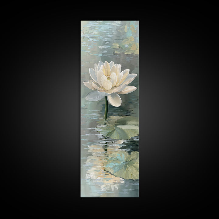 Lotus Flower Floating on Still Pond Framed Canvas Print, Spa Art, Animal Art, Spa Decor, Watercolor Art, Serenity, SPA-1x3-64