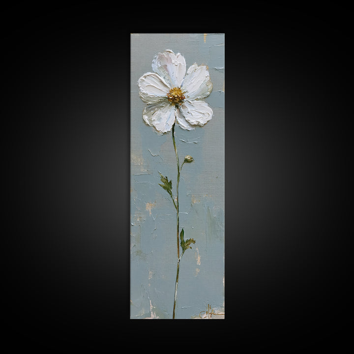Single White Flower on Linen Ground Canvas Print, Spa Art, Art, Spa Decor, Fine Art, Serenity, Abstract Print, Minimalist Art, SPA-1x3-77