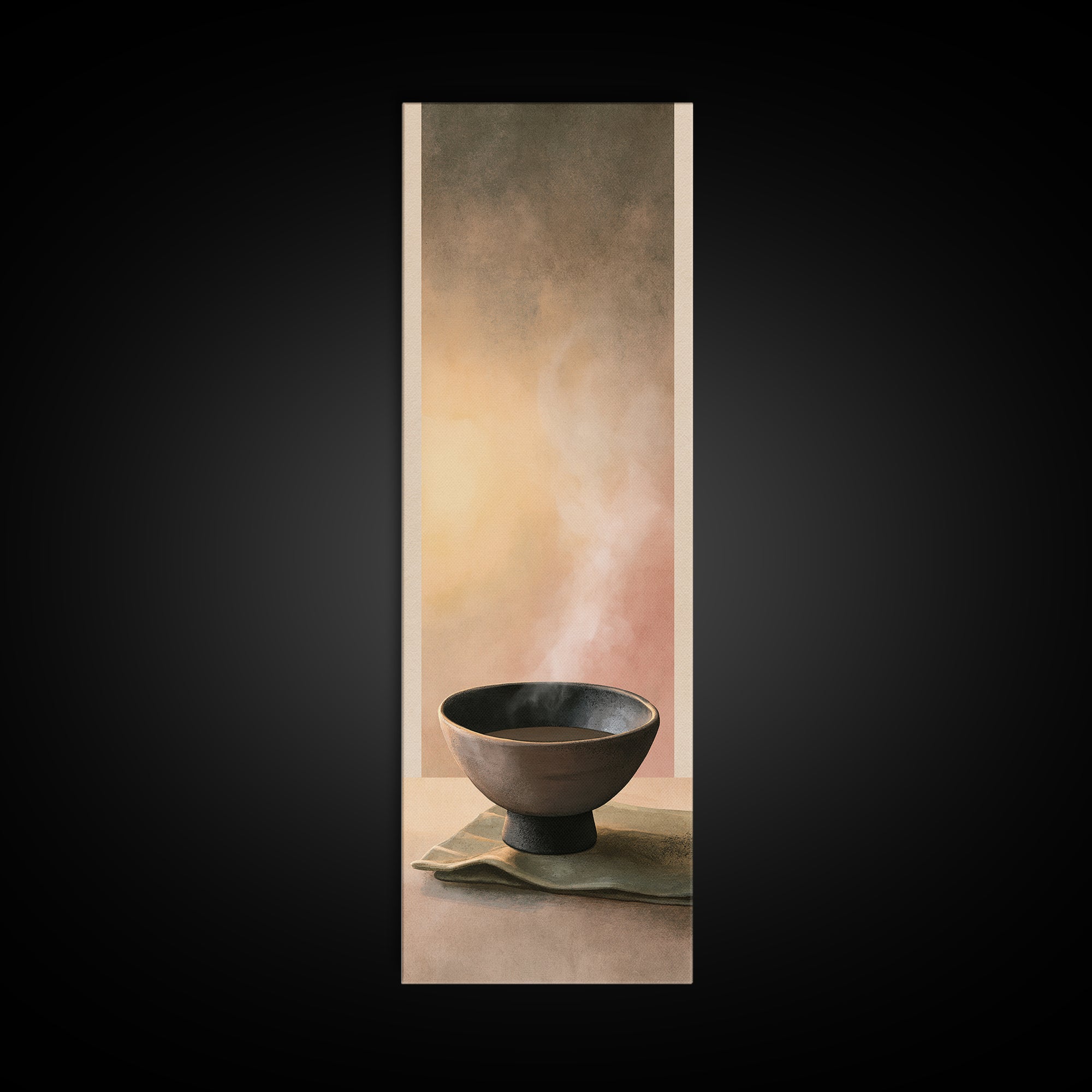 Tea Bowl and Steam Still Life Canvas Print, Spa Art, Boho Decor, Spa Decor, Oil Painting, Serenity, Printable Art, SPA-1x3-82
