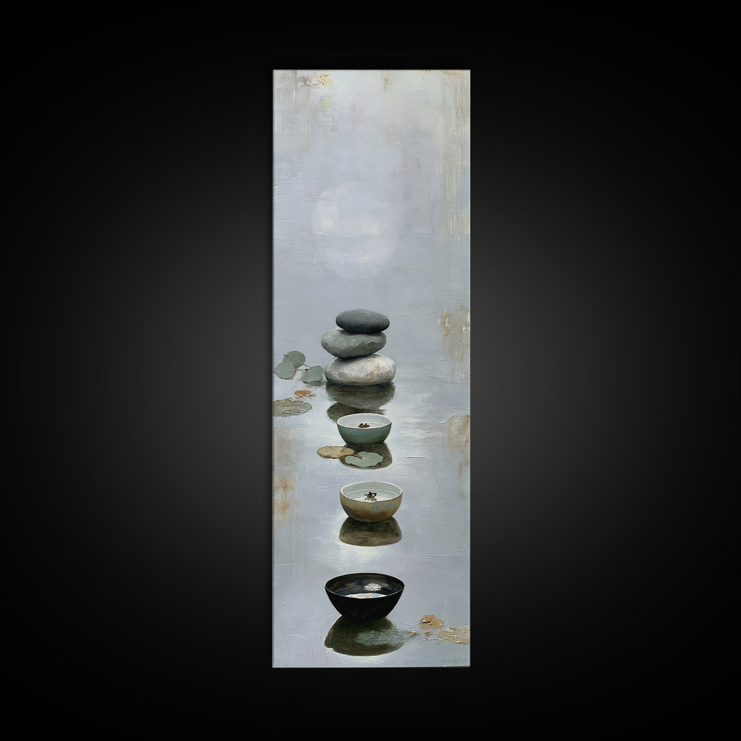 Moonlit Lake Reflection Framed Canvas Print, Spa Art, Tarot Card Art, Spa Decor, Fine Art, Serenity, Textured Painting, SPA-1x3-83