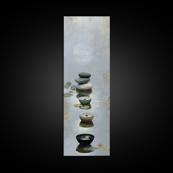 Moonlit Lake Reflection Framed Canvas Print, Spa Art, Tarot Card Art, Spa Decor, Fine Art, Serenity, Textured Painting, SPA-1x3-83