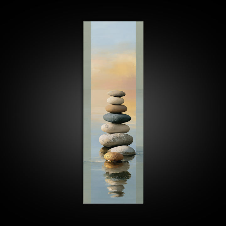 Stacked Stones Beside Calm Water Canvas Print, Spa Art, Travel Poster, Spa Decor, Fine Art, Serenity, Salon Decor, City Art, SPA-1x3-85