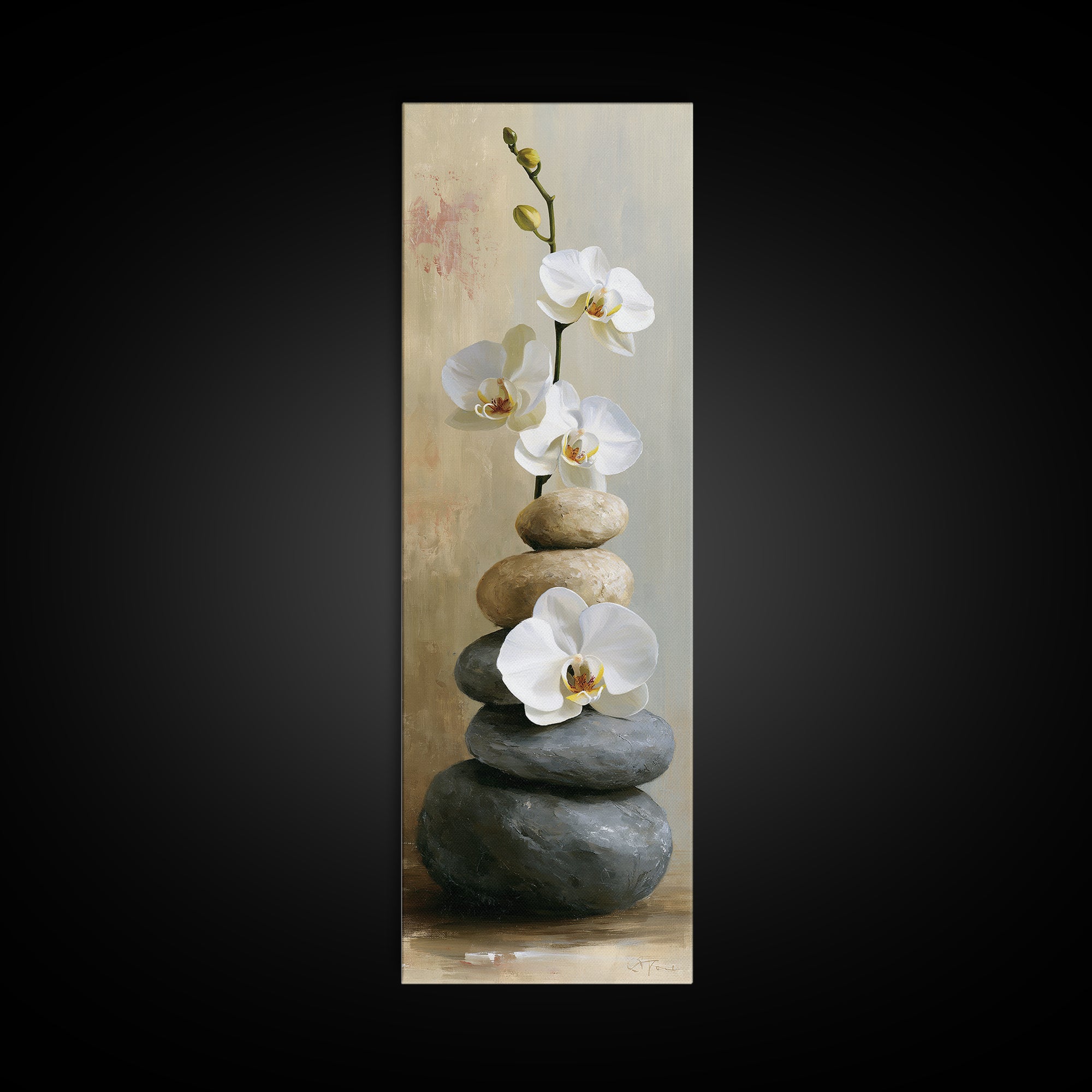 White Orchid on Smooth Gray Stone Canvas Print, Spa Art, Minimalist Decor, Spa Decor, Fine Art, Serenity, Contemporary Art, SPA-1x3-86