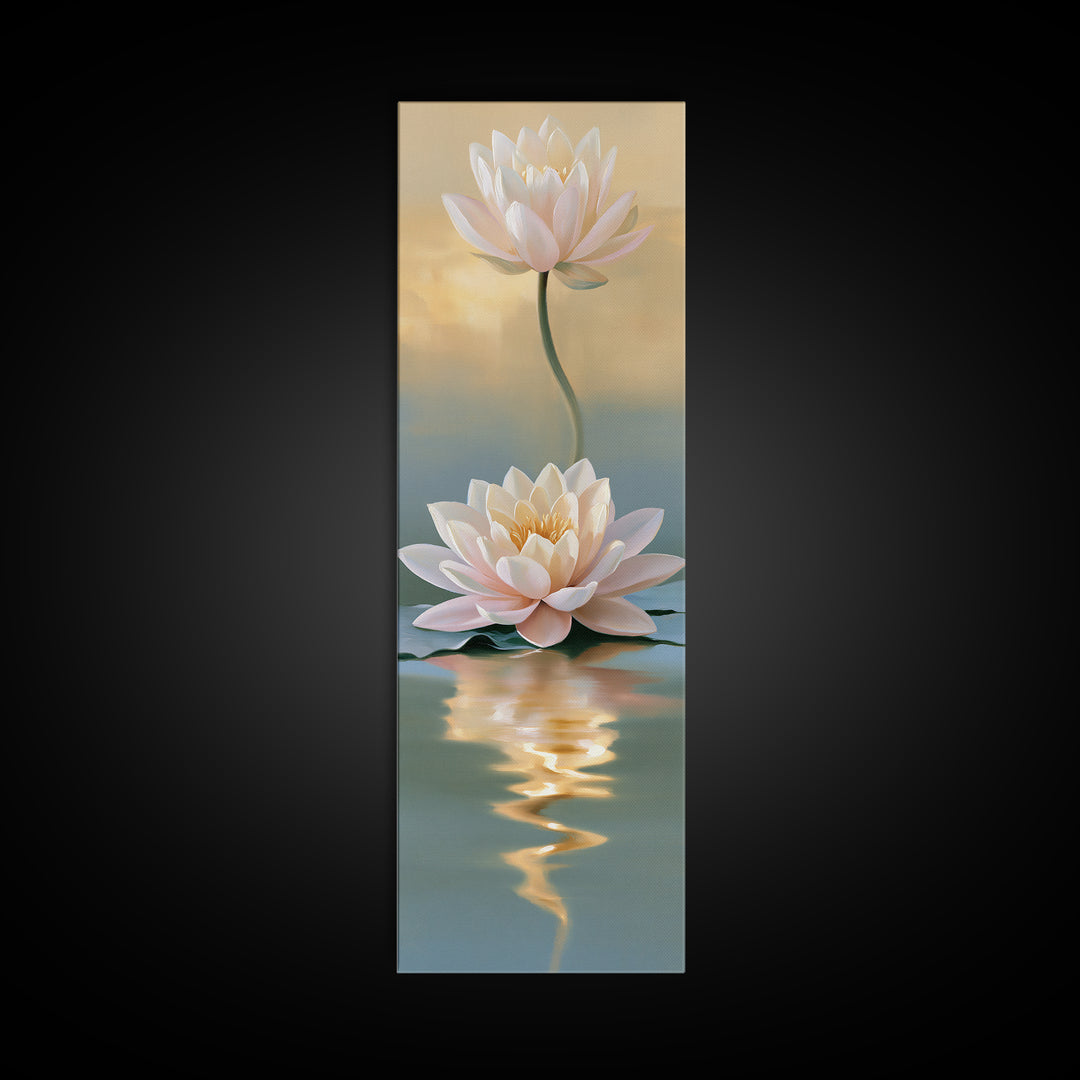 Lotus Flower Floating on Still Pond Canvas Print, Spa Art, Spa Wall Art, Spa Decor, Watercolor Art, Serenity, SPA-1x3-88