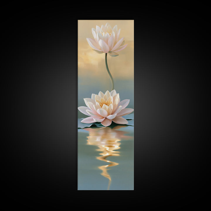 Lotus Flower Floating on Still Pond Canvas Print, Spa Art, Spa Wall Art, Spa Decor, Watercolor Art, Serenity, SPA-1x3-88