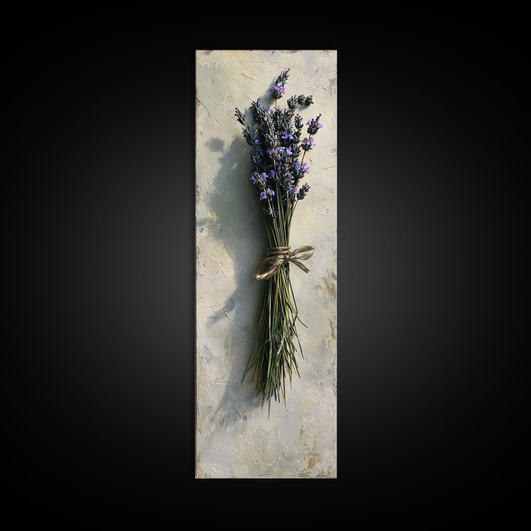 Lavender Bundle with Soft Shadow Framed Canvas Print, Spa Art, Boho Decor, Spa Decor, Oil Painting, Serenity, Printable Art, SPA-1x3-91