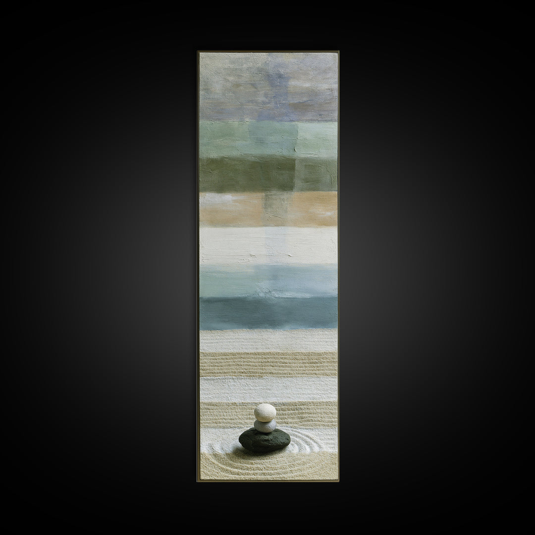 Sand Garden Lines Framed Canvas Print, Spa Art, Dog Canvas, Spa Decor, Fine Art, Serenity, Art Print, Room Decor, SPA-1x3-96