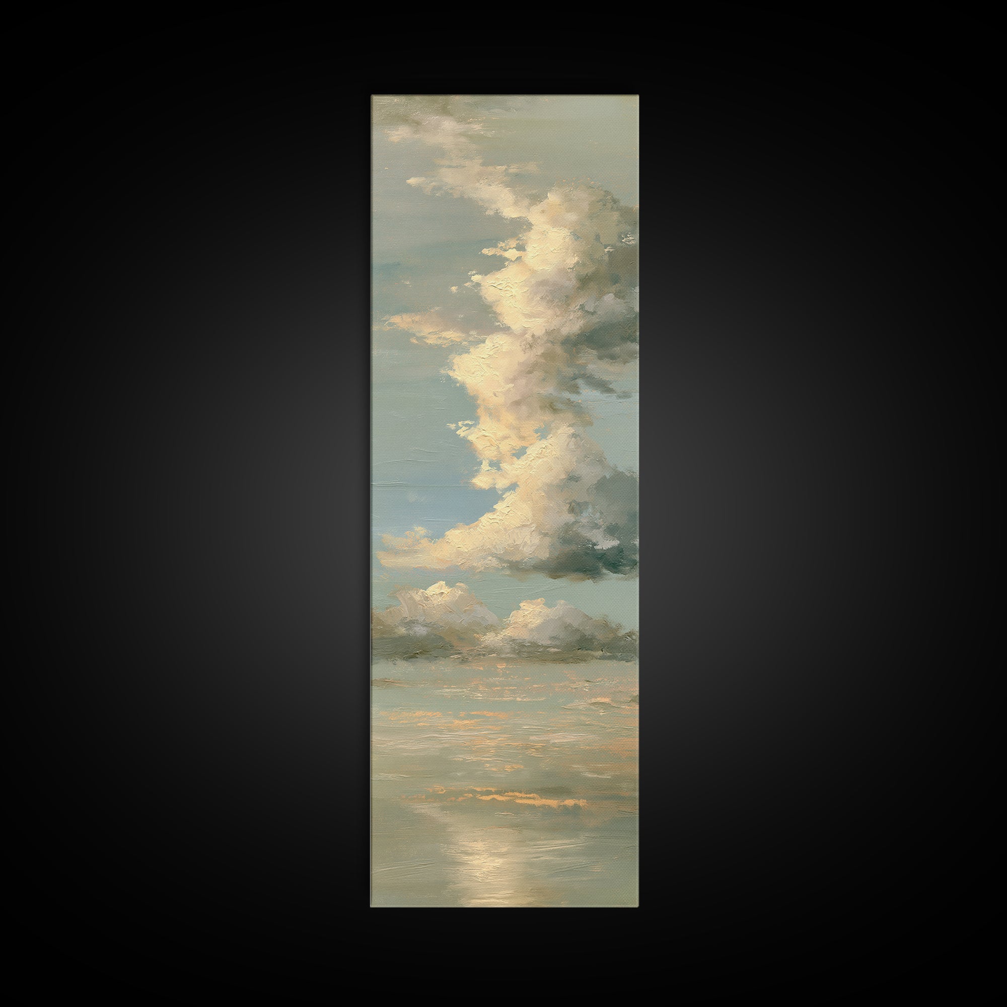 Soft Cloudscape in Cream and Sage Canvas Print, Spa Art, Boho Decor, Spa Decor, Oil Painting, Serenity, Printable Art, SPA-1x3-97