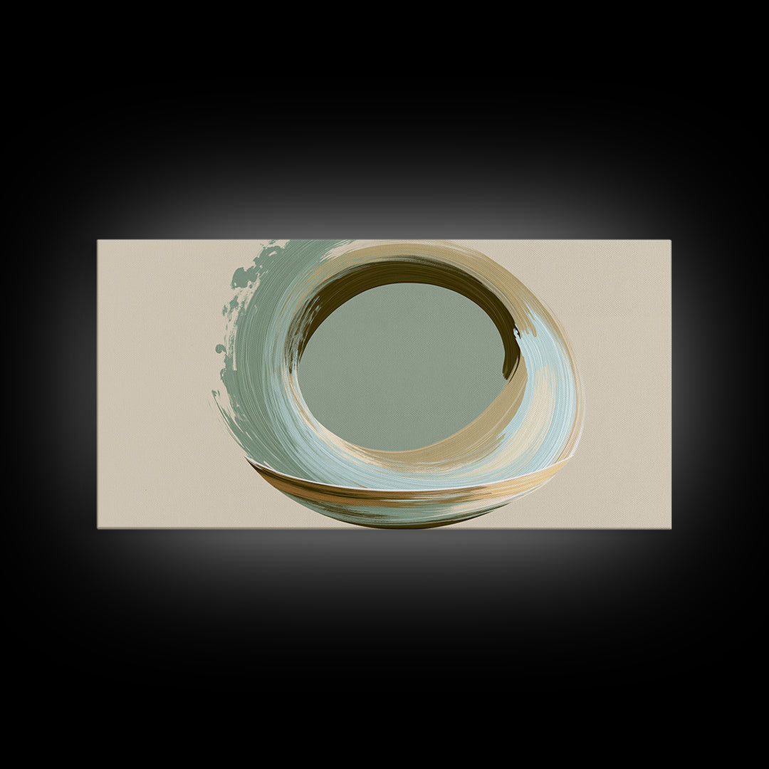 Minimal Zen Circle Brushstroke Framed Canvas Print, Spa Art, Salon Decor, Spa Decor, Fine Art, Serenity, Statement Artwork, SPA-2x1-100