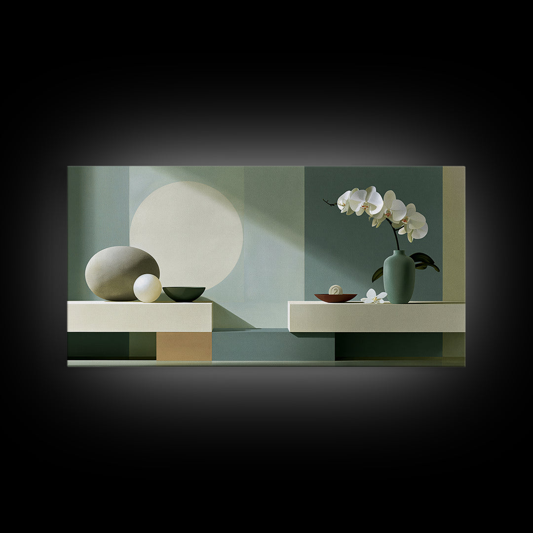 Sage and Ivory Geometric Calm Composition Canvas Print, Spa Art, Wall Art Print, Spa Decor, Abstract Art, Serenity, Animal Art, SPA-2x1-17