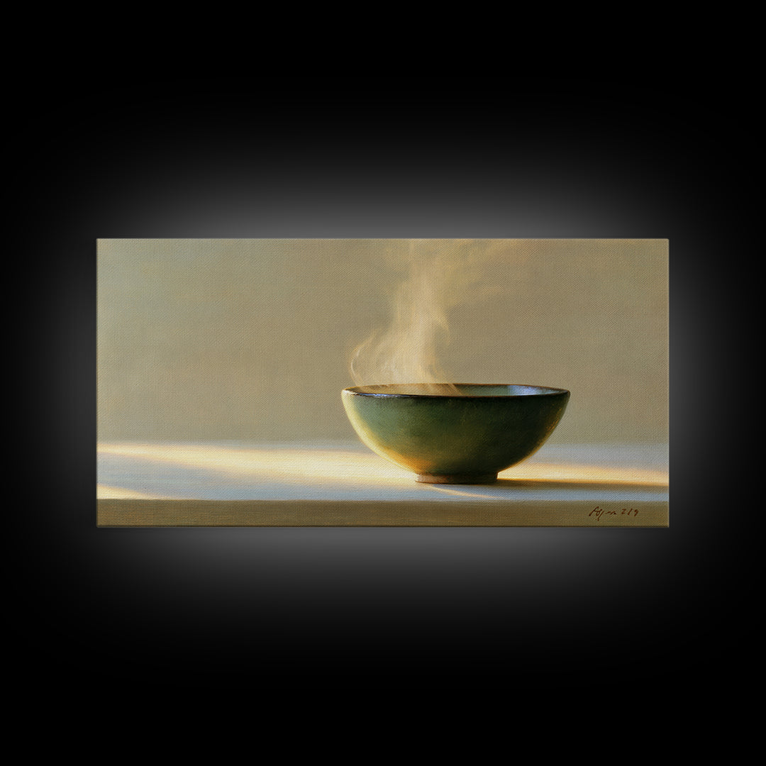 Tea Bowl and Steam Still Life Framed Canvas Print, Spa Art, Art Print, Spa Decor, Serenity, Botanical Art, Nature Prints, SPA-2x1-18