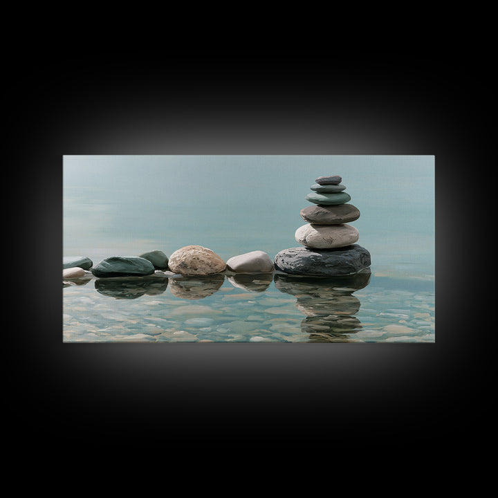 Stacked Stones Beside Calm Water Canvas Print, Spa Art, Black Woman Art, Spa Decor, Oil Painting, Serenity, Modern Home Decor, SPA-2x1-21