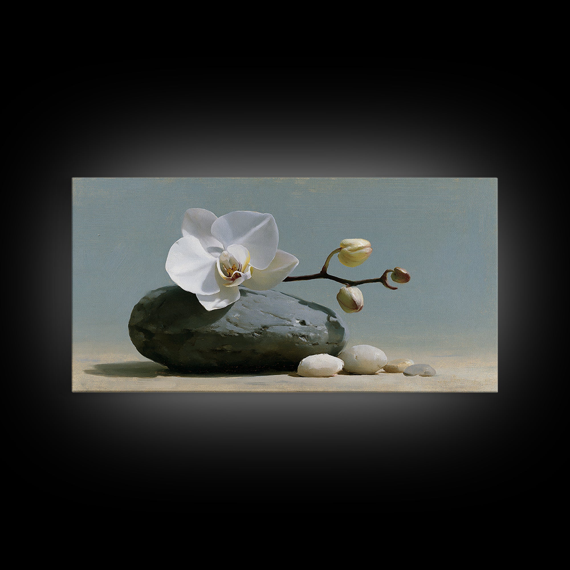 White Orchid on Smooth Gray Stone Canvas Print, Spa Art, Room Decor, Spa Decor, Serenity, Nature Prints, Travel Poster, SPA-2x1-22