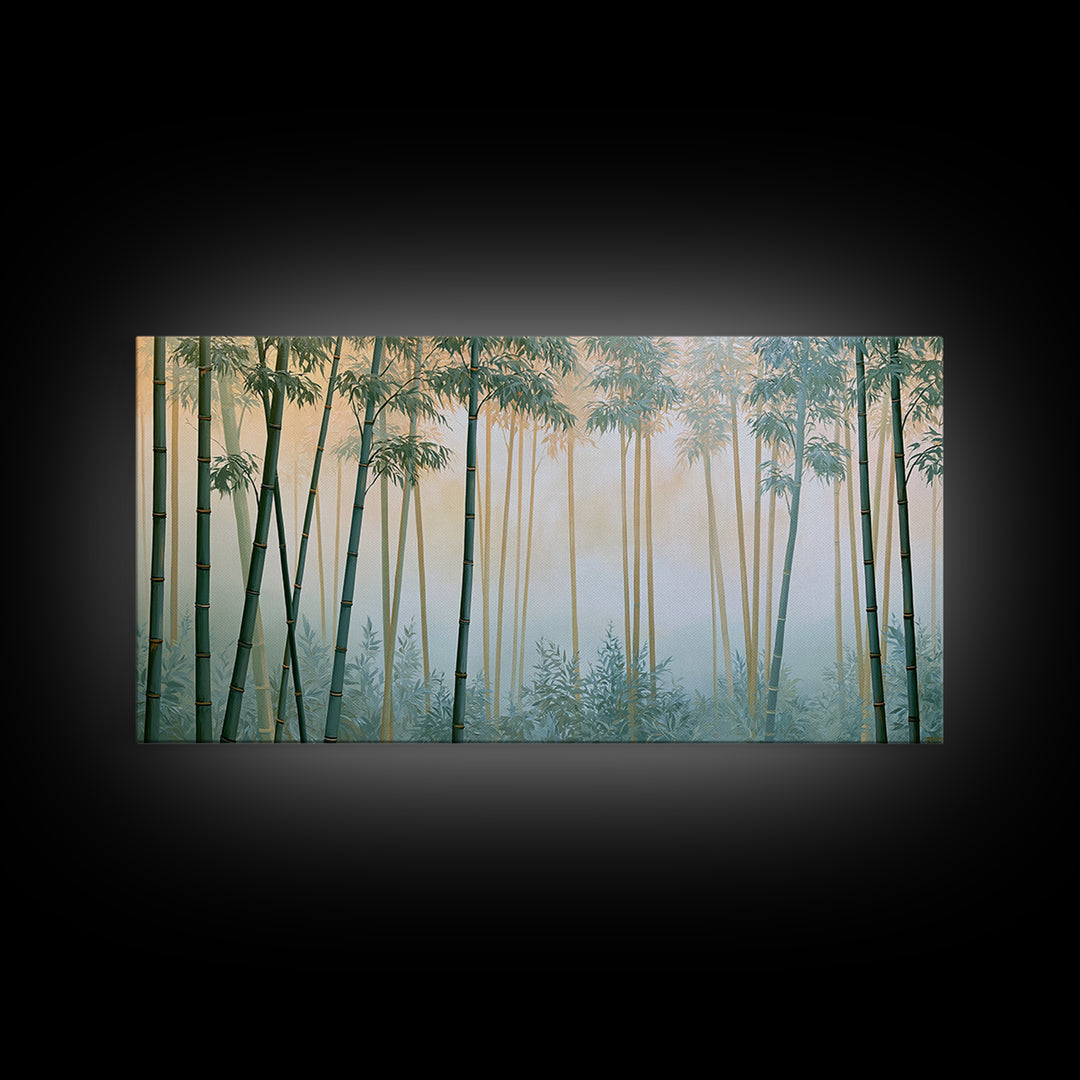 Misty Bamboo Forest Framed Canvas Print, Spa Art, Botanical Art, Spa Decor, Oil Painting, Serenity, Fashion Wall Art, SPA-2x1-25