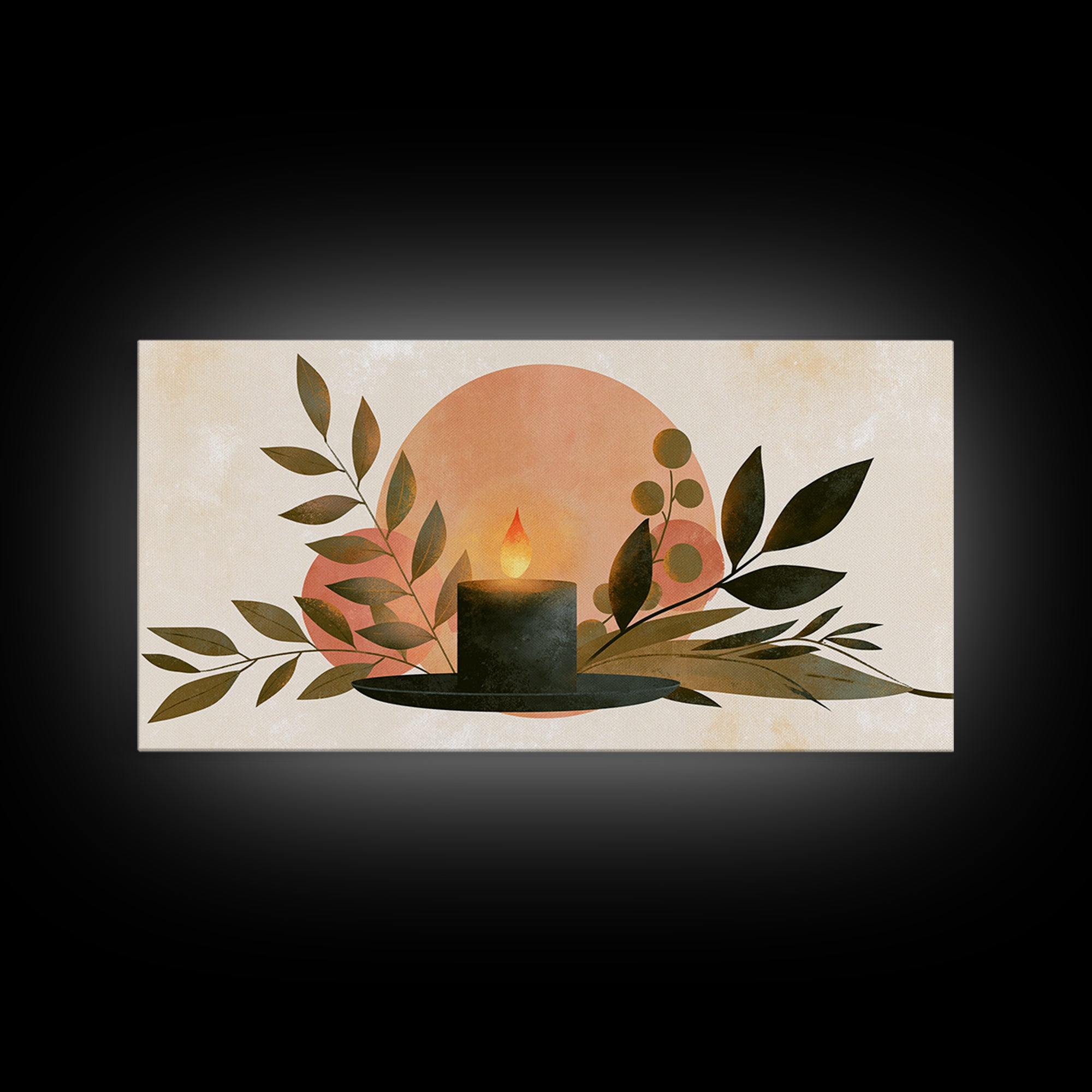 Warm Candle Flame Framed Canvas Print, Spa Art, Nature Prints, Spa Decor, Watercolor Art, Serenity, Dog Groomer Gifts, SPA-2x1-29