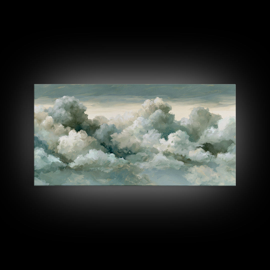 Soft Cloudscape in Cream and Sage Framed Canvas Print, Spa Art, Printable Wall Art, Spa Decor, Serenity, Feminine Wall Art, SPA-2x1-33
