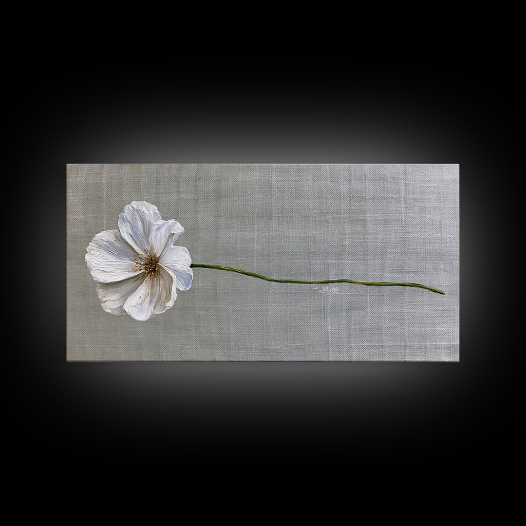 Single White Flower on Linen Ground Framed Canvas Print, Spa Art, Printable Art, Spa Decor, Watercolor Art, Serenity, SPA-2x1-37