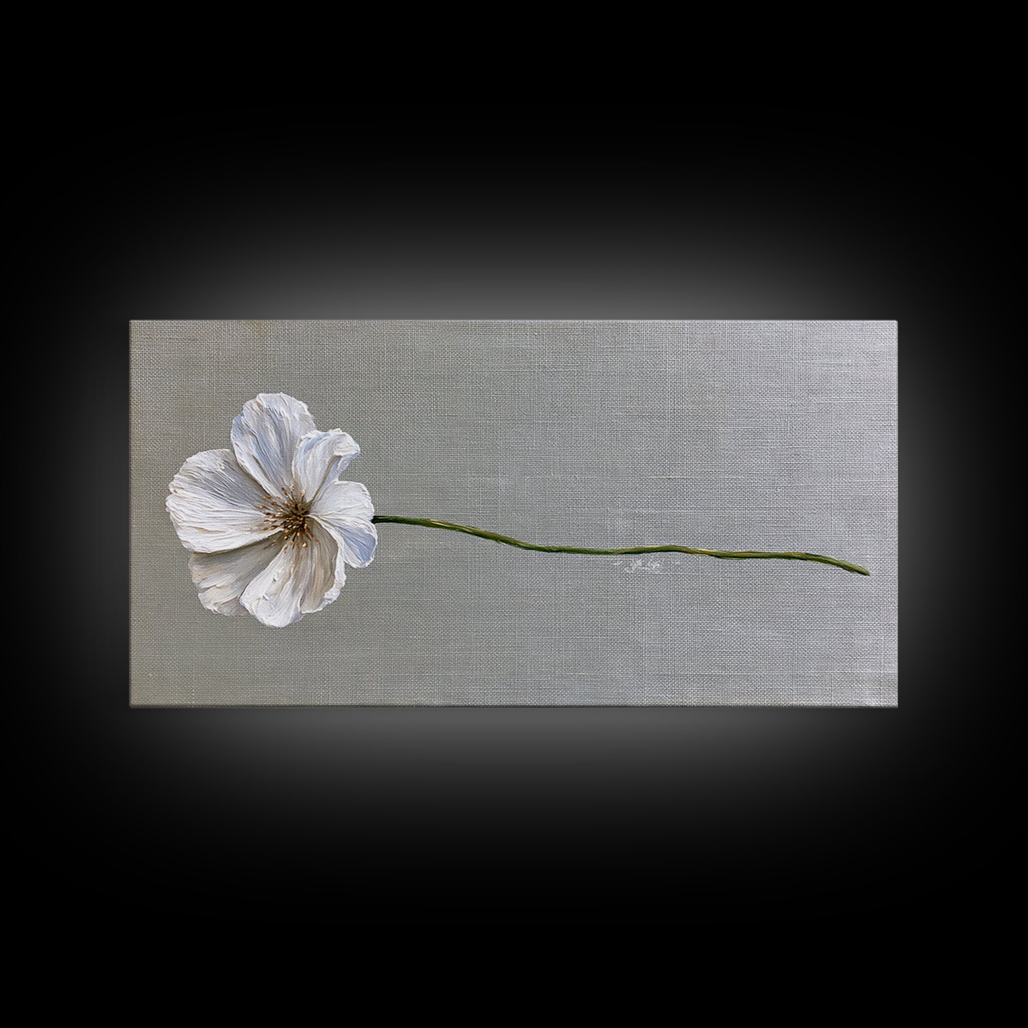 Single White Flower on Linen Ground Framed Canvas Print, Spa Art, Printable Art, Spa Decor, Watercolor Art, Serenity, SPA-2x1-37