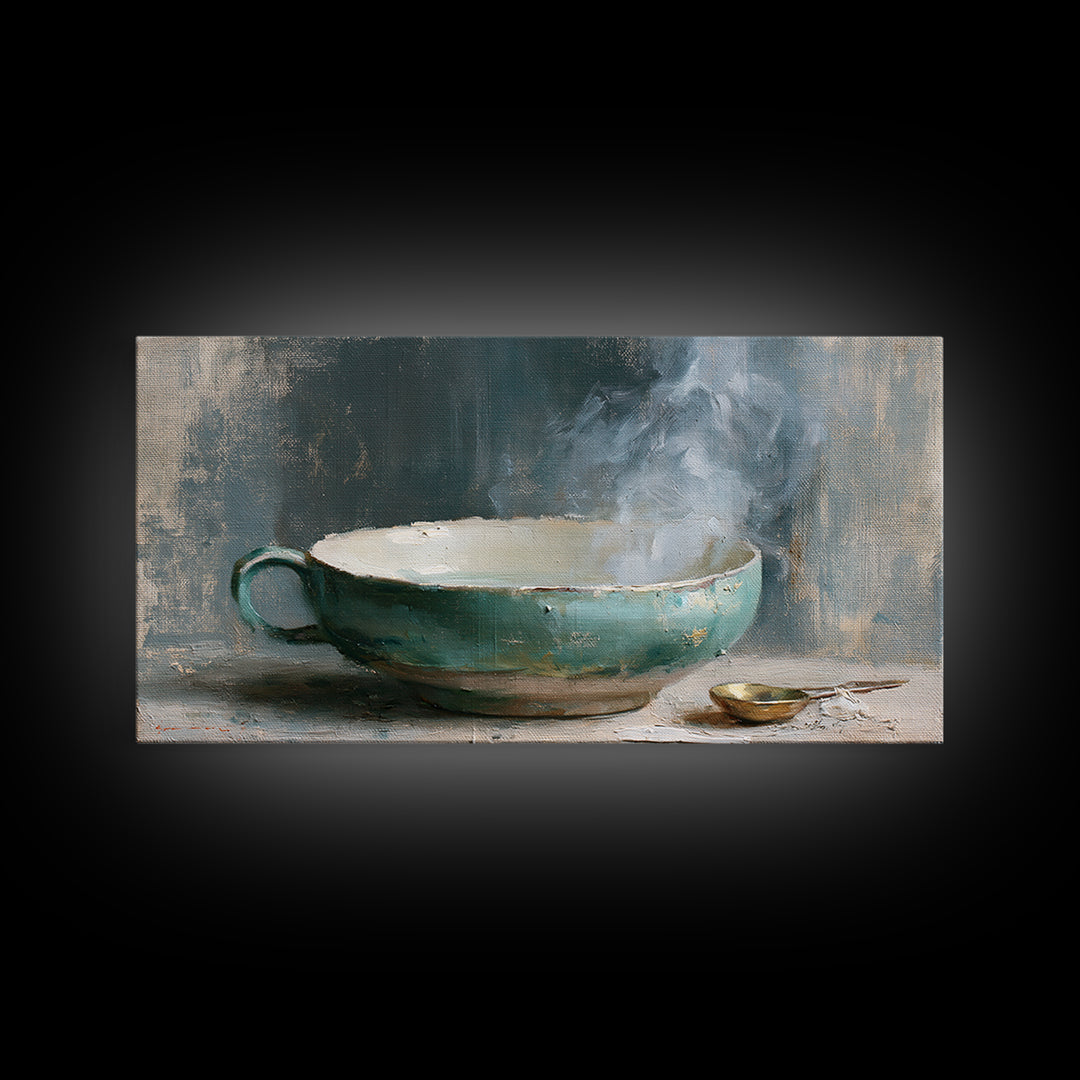 Tea Bowl and Steam Still Life Framed Canvas Print, Spa Art, Art Print, Spa Decor, Serenity, Botanical Art, Nature Prints, SPA-2x1-42