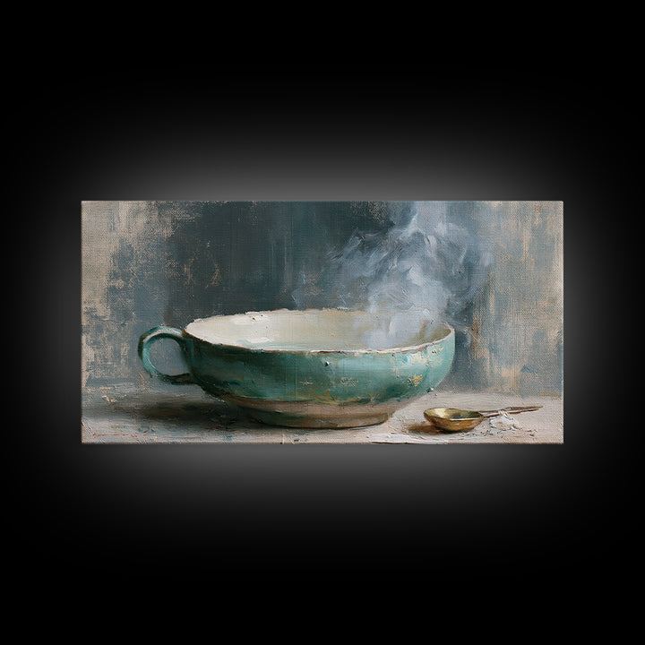 Tea Bowl and Steam Still Life Framed Canvas Print, Spa Art, Art Print, Spa Decor, Serenity, Botanical Art, Nature Prints, SPA-2x1-42