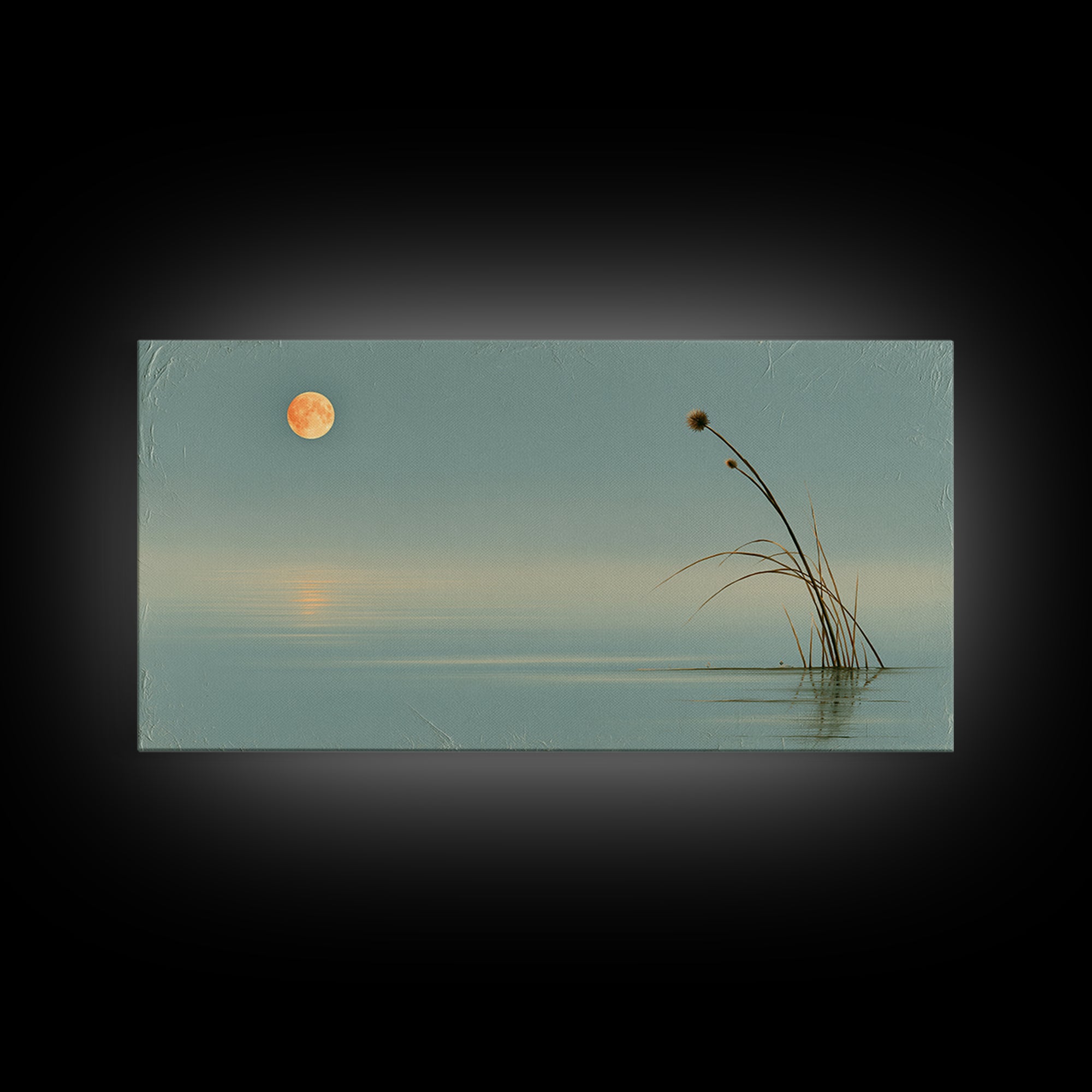 Moonlit Lake Reflection Framed Canvas Print, Spa Art, Botanical Art, Spa Decor, Oil Painting, Serenity, Fashion Wall Art, SPA-2x1-43