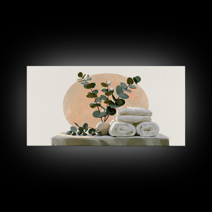 White Towels and Eucalyptus Without Room Context Canvas Print, Spa Art, Textured Painting, Spa Decor, Abstract Art, Serenity, SPA-2x1-44