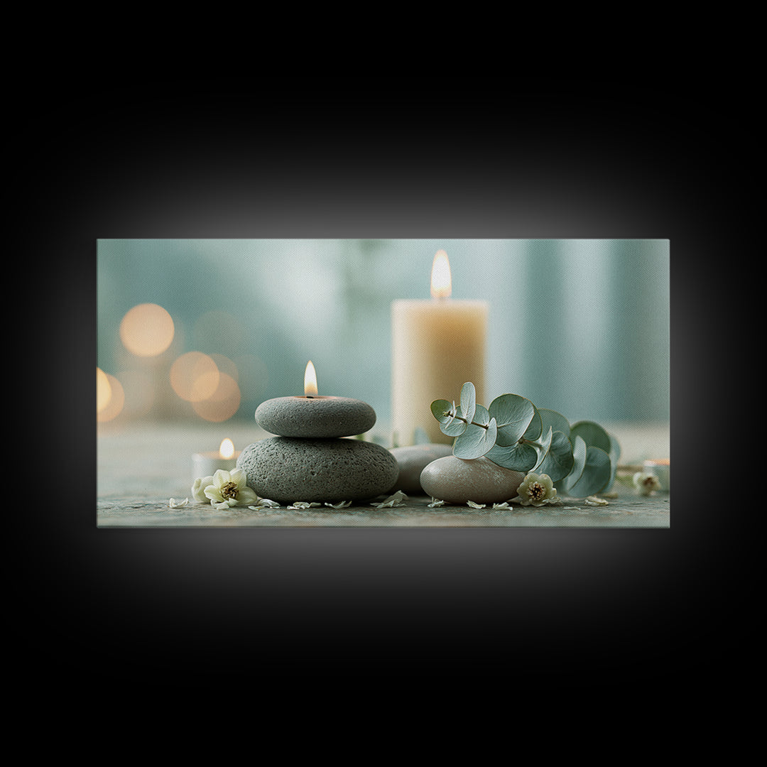 Warm Candle Flame Framed Canvas Print, Spa Art, Nature Prints, Spa Decor, Watercolor Art, Serenity, Dog Groomer Gifts, SPA-2x1-5