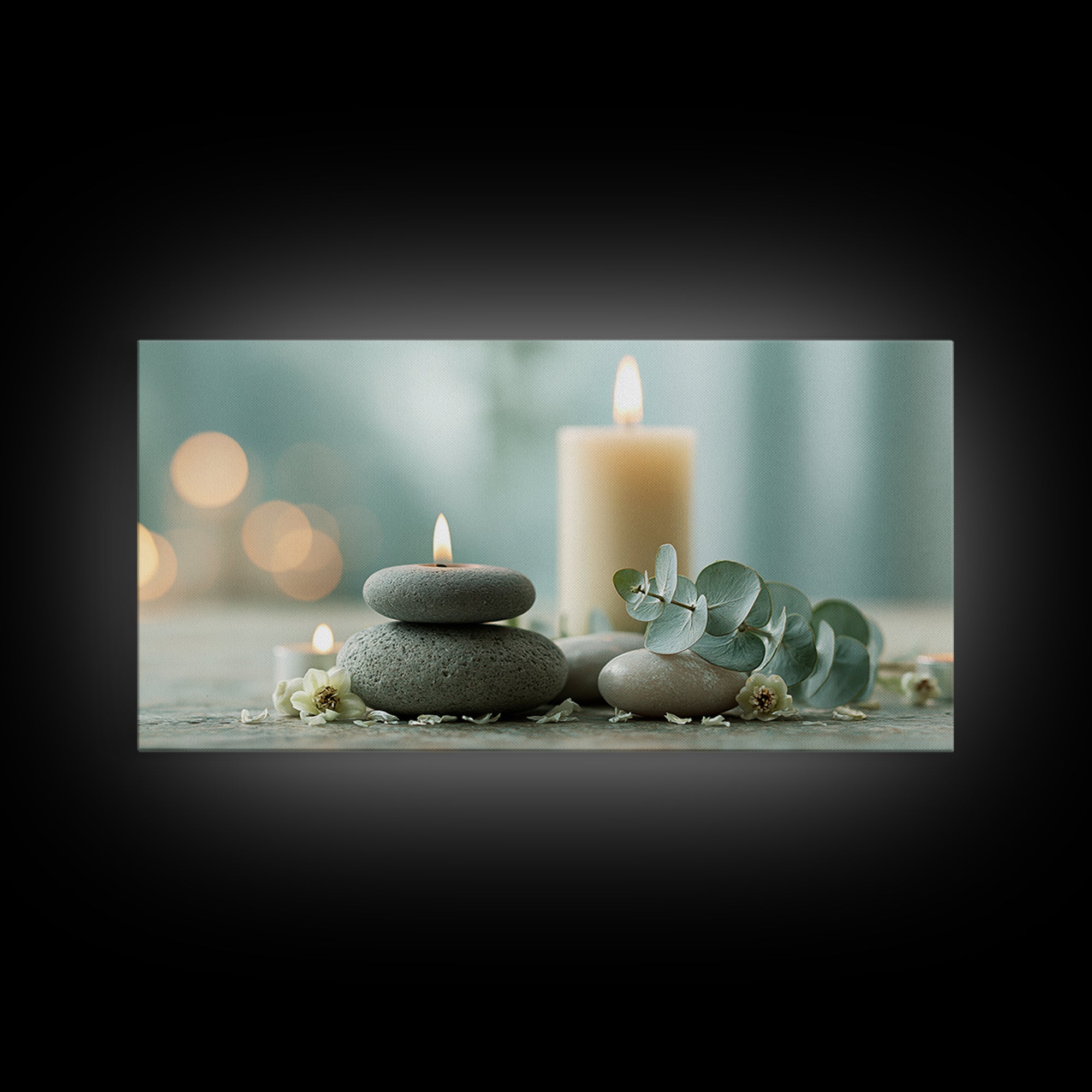 Warm Candle Flame Framed Canvas Print, Spa Art, Nature Prints, Spa Decor, Watercolor Art, Serenity, Dog Groomer Gifts, SPA-2x1-5
