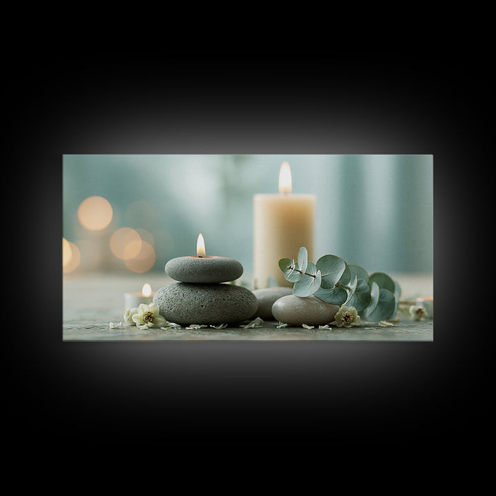 Warm Candle Flame Framed Canvas Print, Spa Art, Nature Prints, Spa Decor, Watercolor Art, Serenity, Dog Groomer Gifts, SPA-2x1-5