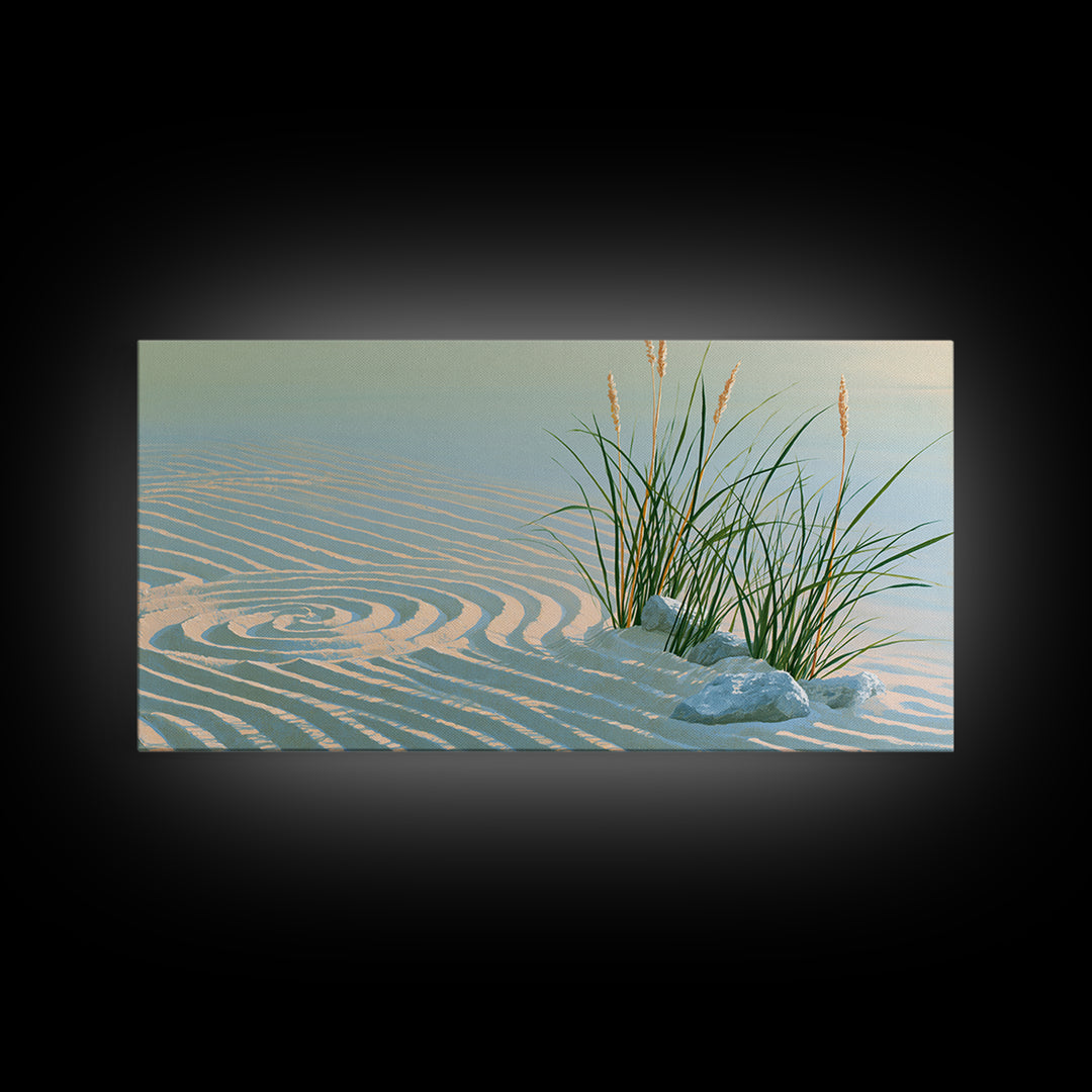 Sand Garden Lines Framed Canvas Print, Spa Art, Wall Art Print, Spa Decor, Fine Art, Serenity, Animal Art, Modern Home Decor, SPA-2x1-56