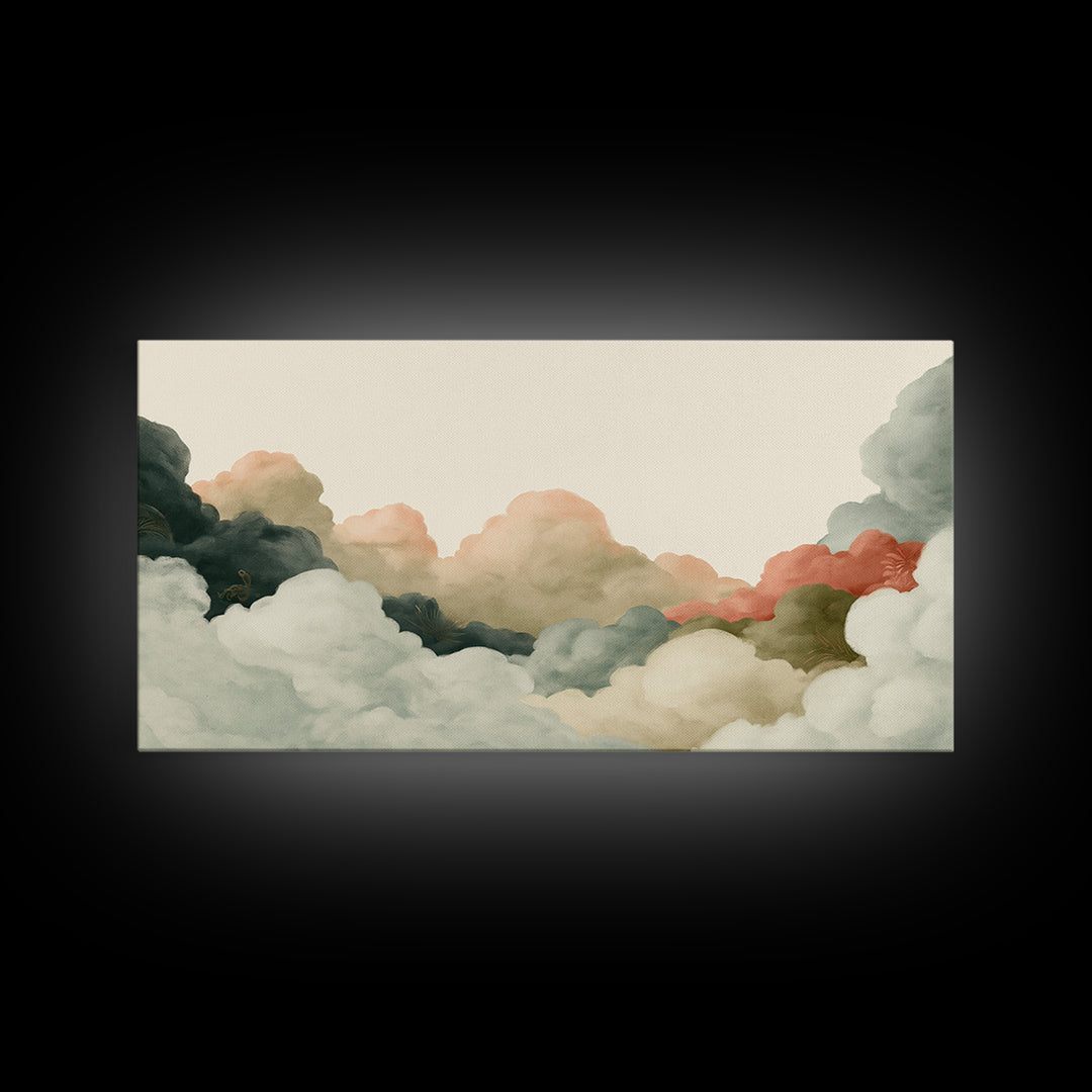 Soft Cloudscape in Cream and Sage Canvas Print, Spa Art, Travel Poster, Spa Decor, Fine Art, Serenity, Salon Decor, City Art, SPA-2x1-57