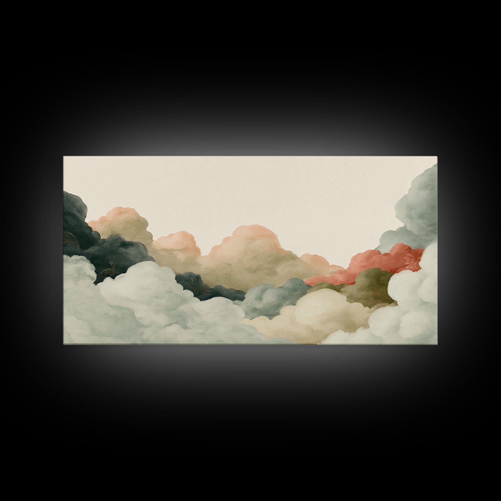 Soft Cloudscape in Cream and Sage Canvas Print, Spa Art, Travel Poster, Spa Decor, Fine Art, Serenity, Salon Decor, City Art, SPA-2x1-57