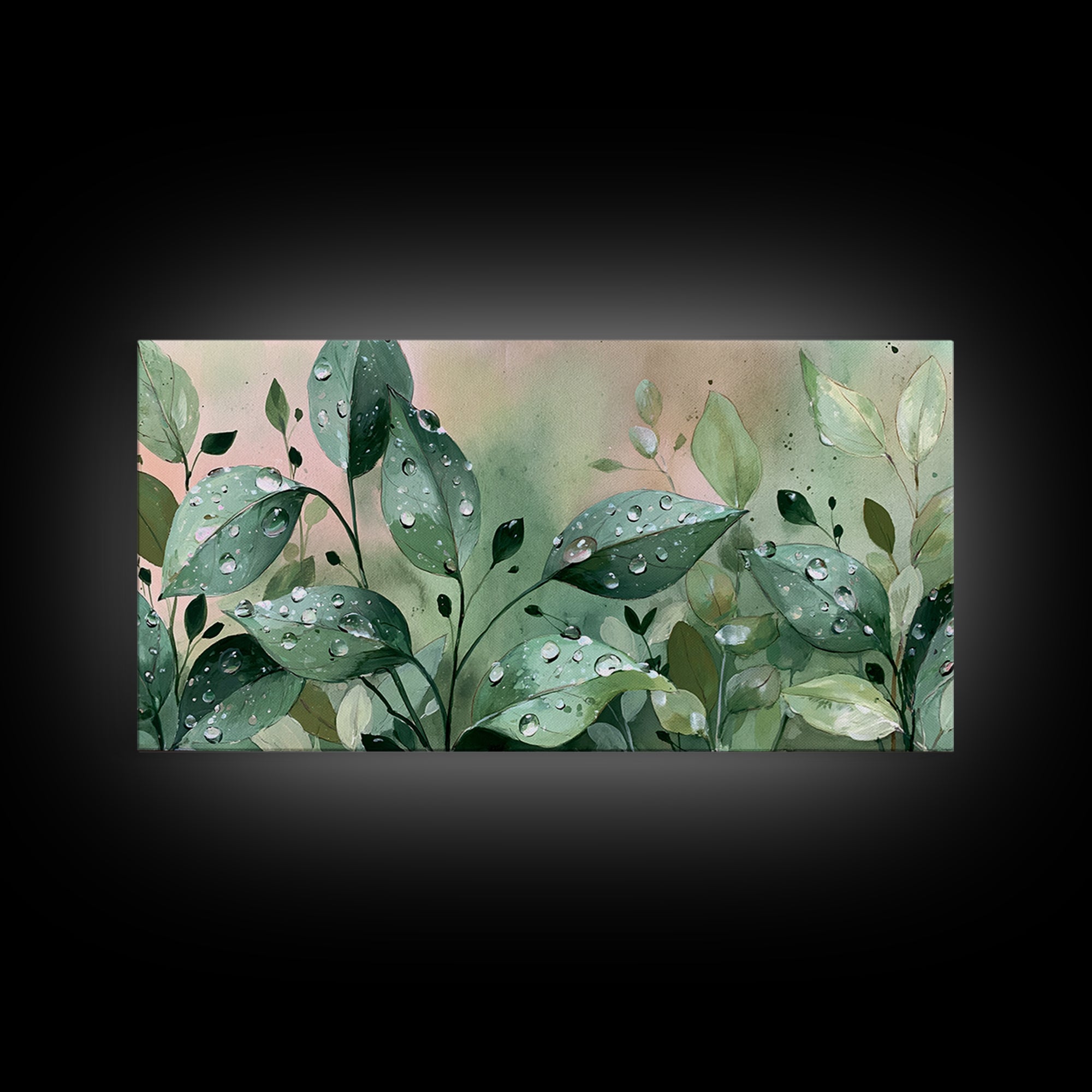 Rain on Leaves Framed Canvas Print, Spa Art, Black Woman Art, Spa Decor, Oil Painting, Serenity, Modern Home Decor, SPA-2x1-60