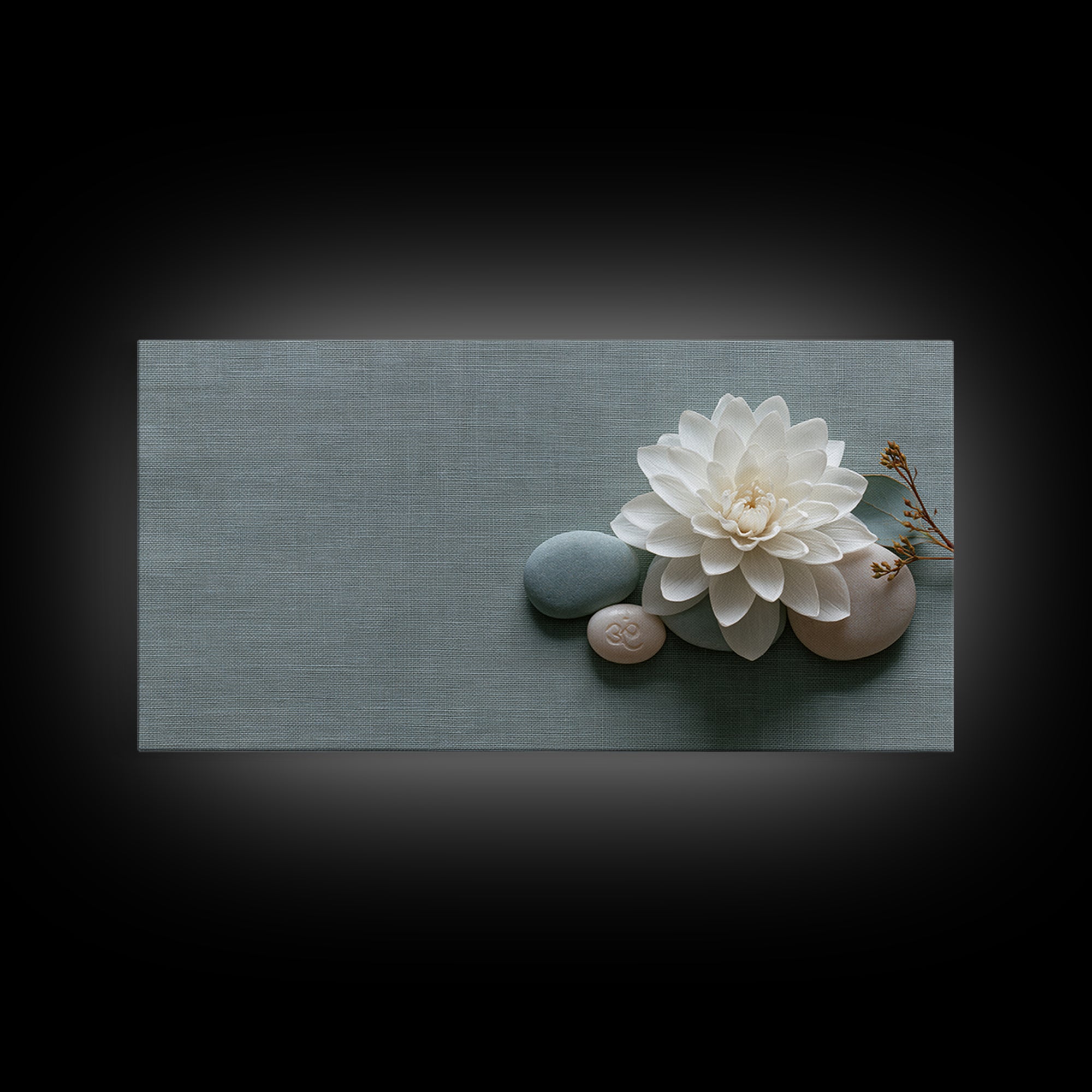 Single White Flower on Linen Ground Canvas Print, Spa Art, Abstract, Spa Decor, Fine Art, Serenity, City Art, Spa Wall Art, SPA-2x1-61