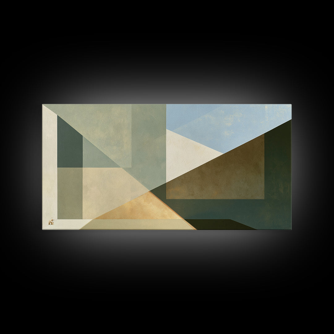 Sage and Ivory Geometric Calm Composition Framed Canvas Print, Spa Art, Contemporary Art, Spa Decor, Fine Art, Serenity, SPA-2x1-65