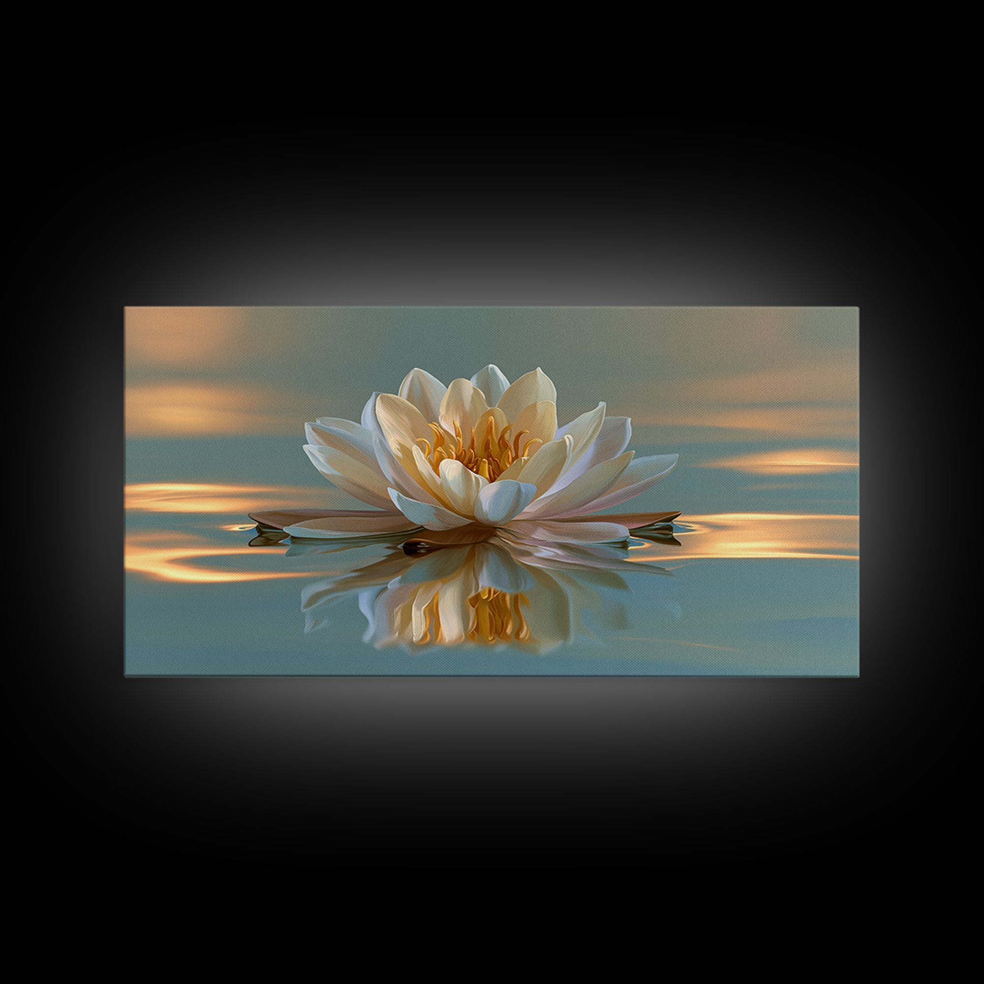 Lotus Flower Floating on Still Pond Framed Canvas Print, Spa Art, Travel Poster, Spa Decor, Watercolor Art, Serenity, SPA-2x1-72