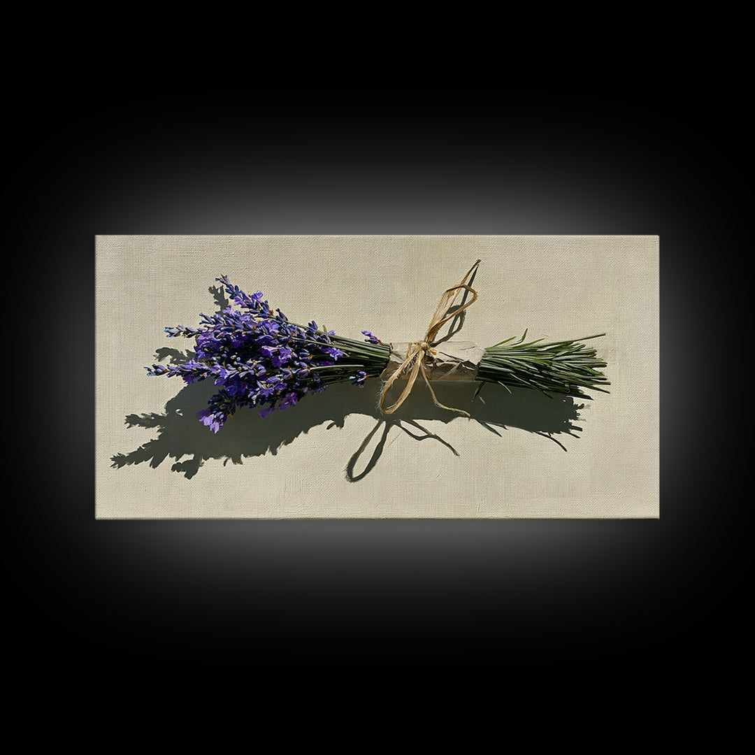 Lavender Bundle with Soft Shadow Framed Canvas Print, Spa Art, Art Print, Spa Decor, Fine Art, Serenity, Botanical Art, SPA-2x1-75