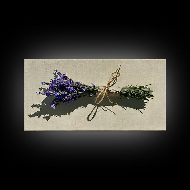 Lavender Bundle with Soft Shadow Framed Canvas Print, Spa Art, Art Print, Spa Decor, Fine Art, Serenity, Botanical Art, SPA-2x1-75