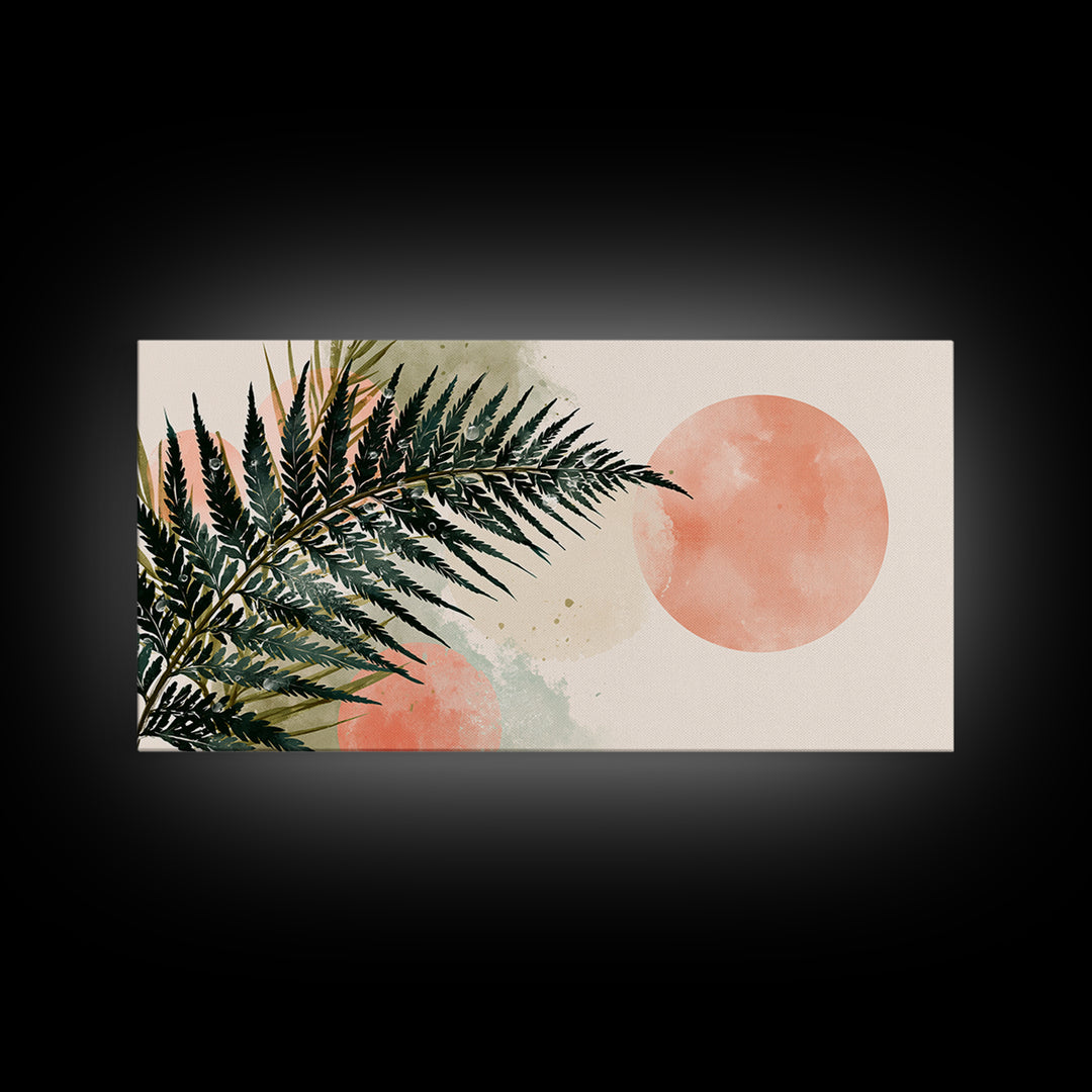 Fern Leaf Closeup Framed Canvas Print, Spa Art, Tarot Card Art, Spa Decor, Watercolor Art, Serenity, Textured Painting, SPA-2x1-79