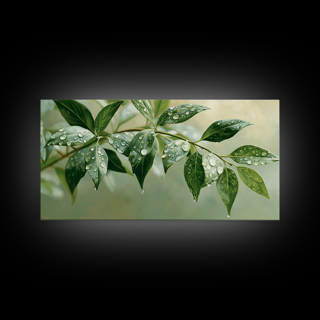 Rain on Leaves Framed Canvas Print, Spa Art, Animal Art, Spa Decor, Fine Art, Serenity, Gallery Decor, Neutral Decor, SPA-2x1-84